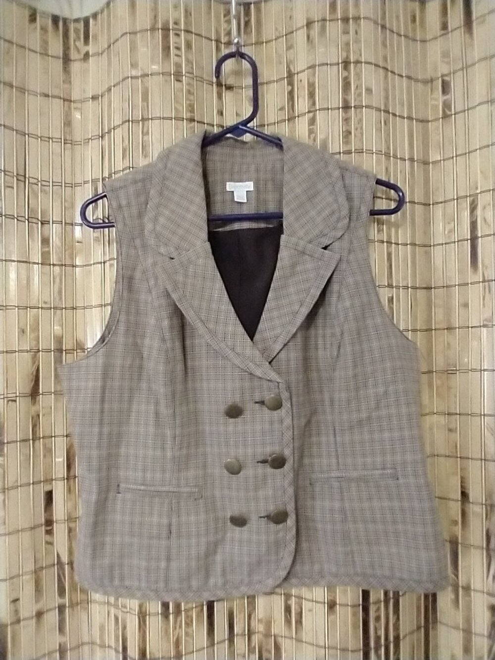 Relativity Women's Brown Plaid Double Breasted Tailored Vest Size Large
